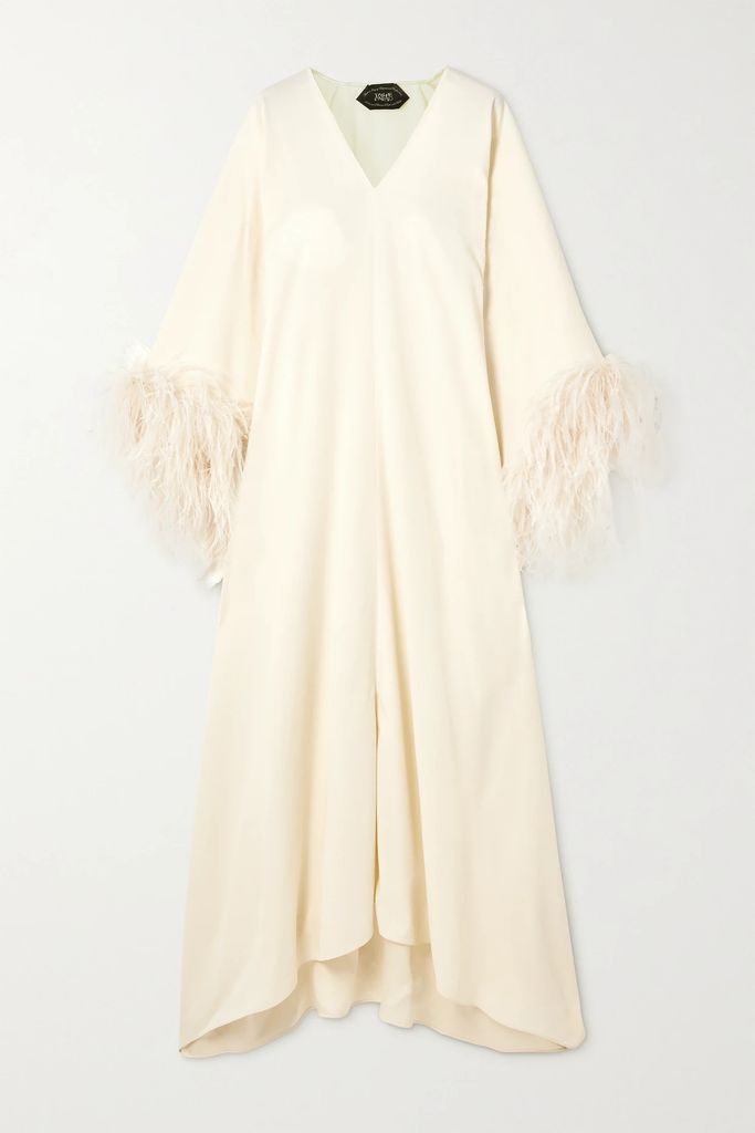 Gala Feather-trimmed Crepe Gown - Ivory
