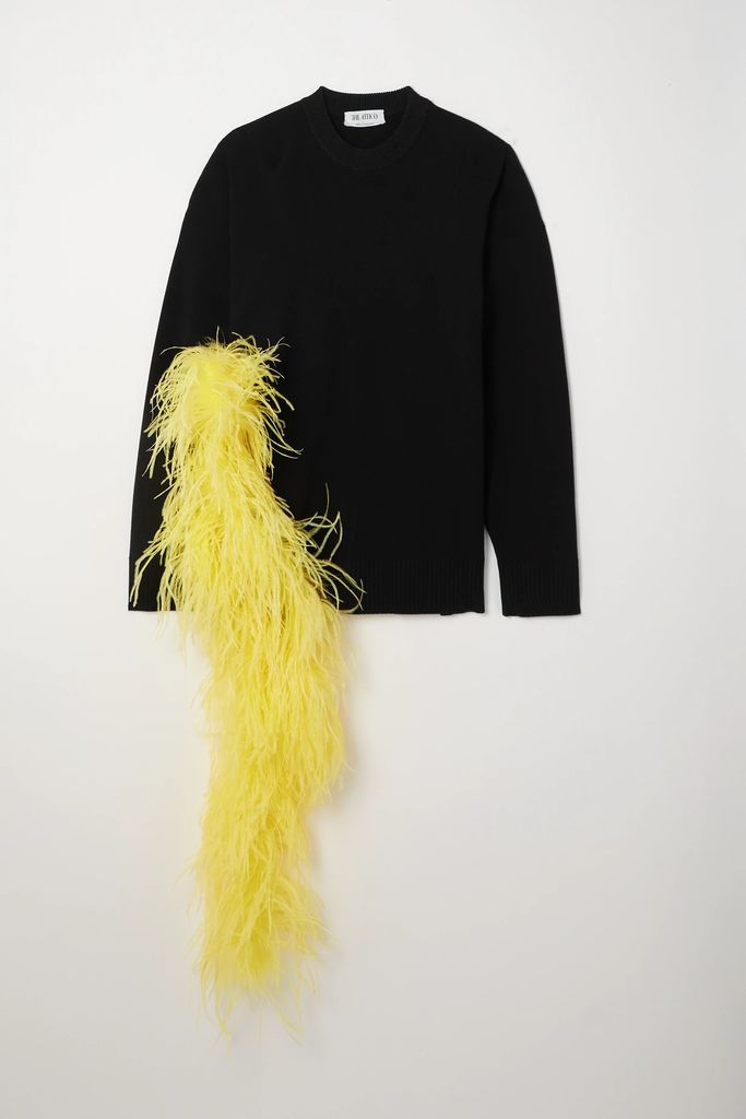 Blanche Feather-trimmed Knitted Sweater - Black