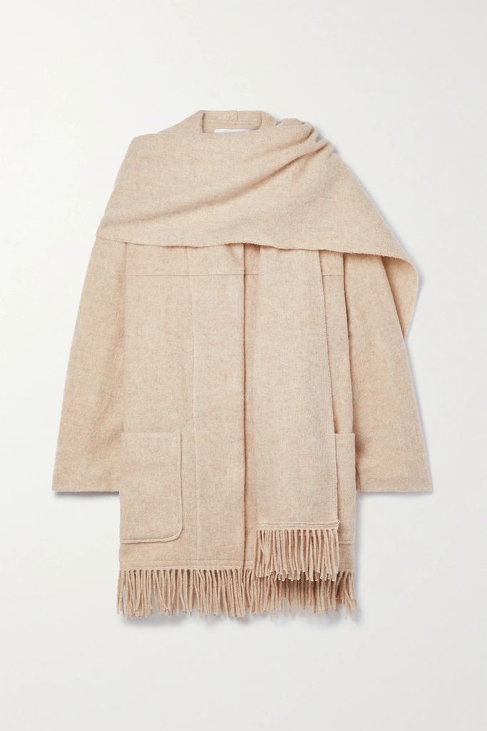 Faty Draped Fringed Wool-blend Coat - Ecru