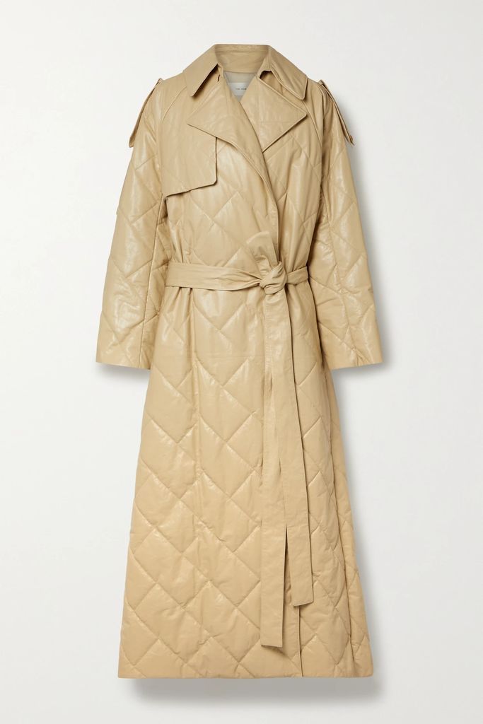 Agathon Belted Quilted Leather Coat - Cream