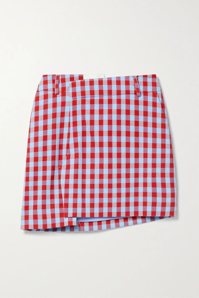 Asymmetric Checked Cotton-blend Twill Mini Skirt - Red