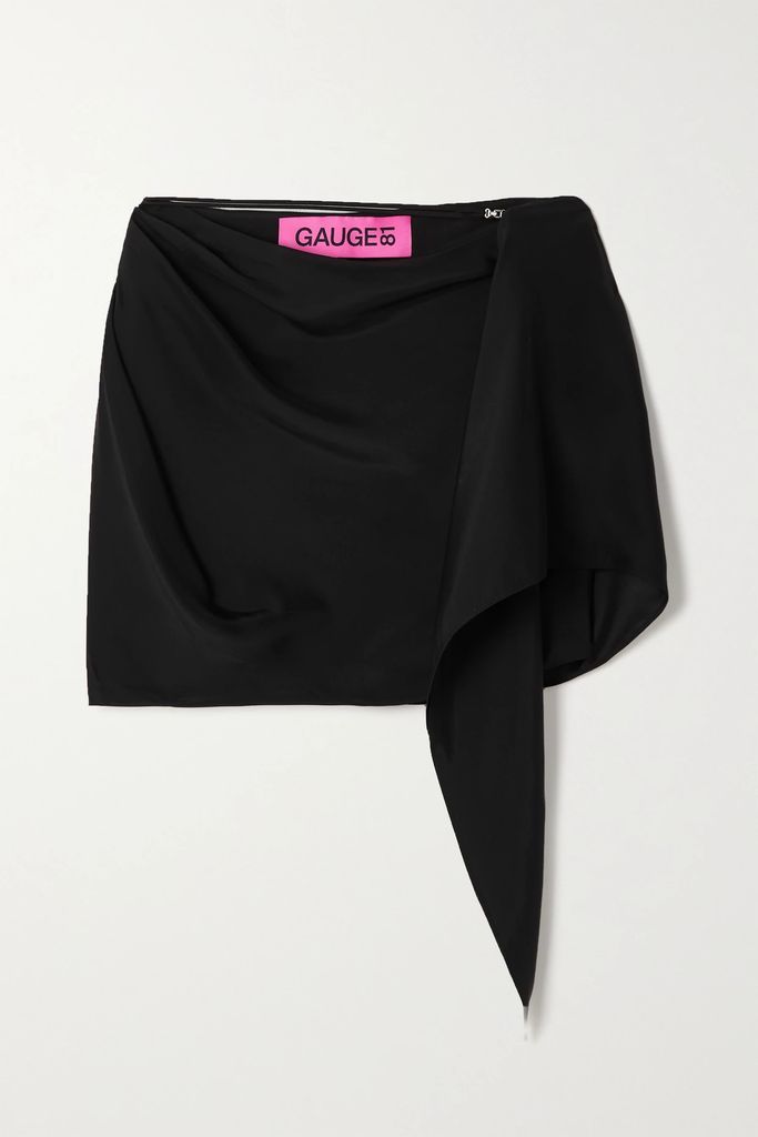 Himeji Draped Silk-satin Mini Skirt - Black