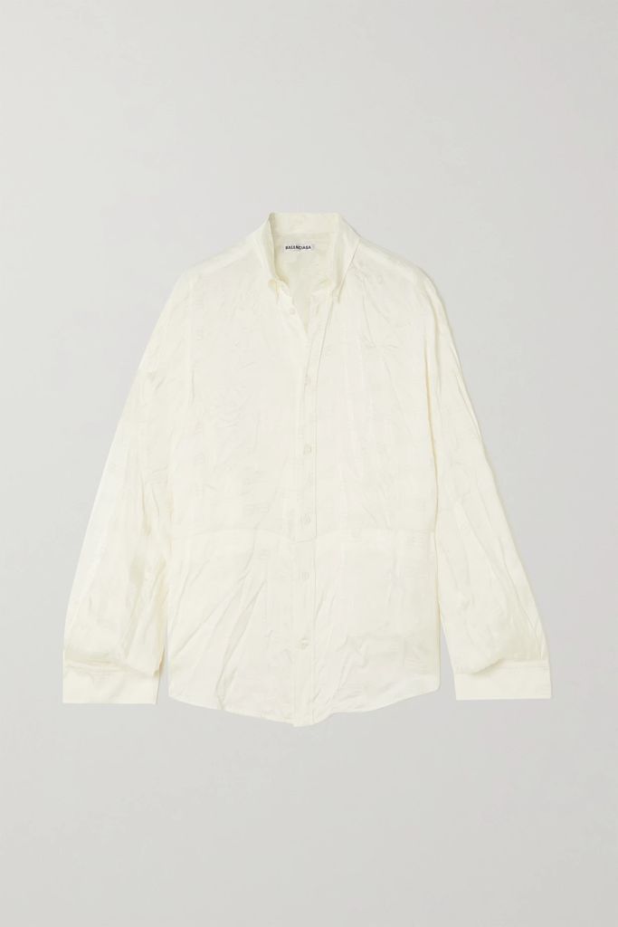 Oversized Crinkled Satin-jacquard Shirt - Off-white