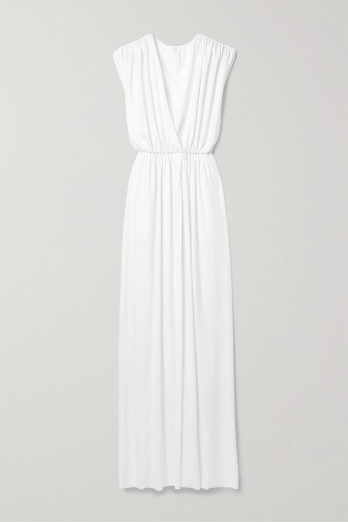 Athena Wrap-effect Draped Stretch-jersey Gown - White