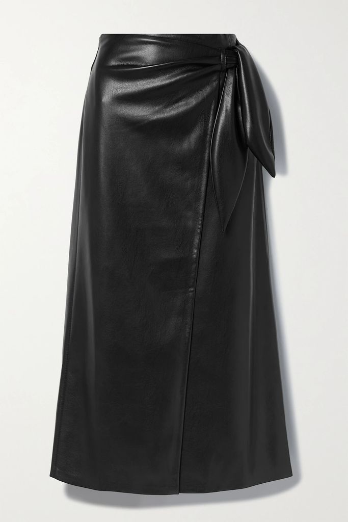 Amas Wrap-effect Vegan Leather Midi Skirt - Black