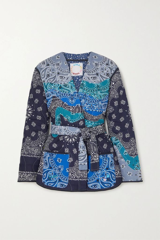 Belted Patchwork Paisley-print Cotton-poplin Jacket - Blue