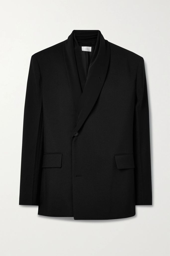 Ares Oversized Crepe De Chine And Wool And Mohair-blend Piqué Blazer - Black