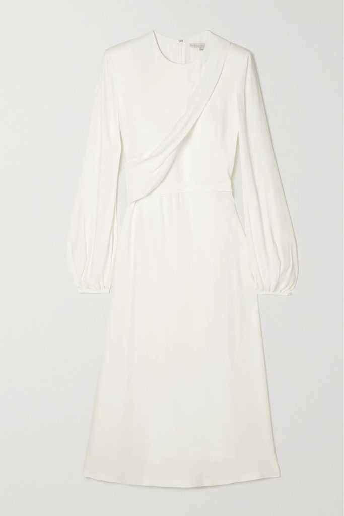 Belted Draped Crepe Midi Dress - White
