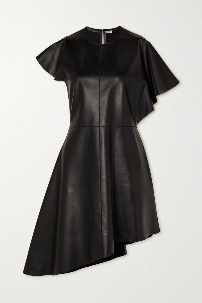 Asymmetric Paneled Faux Leather Dress - Black