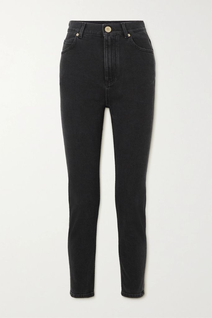 Cropped High-rise Slim-leg Jeans - Black
