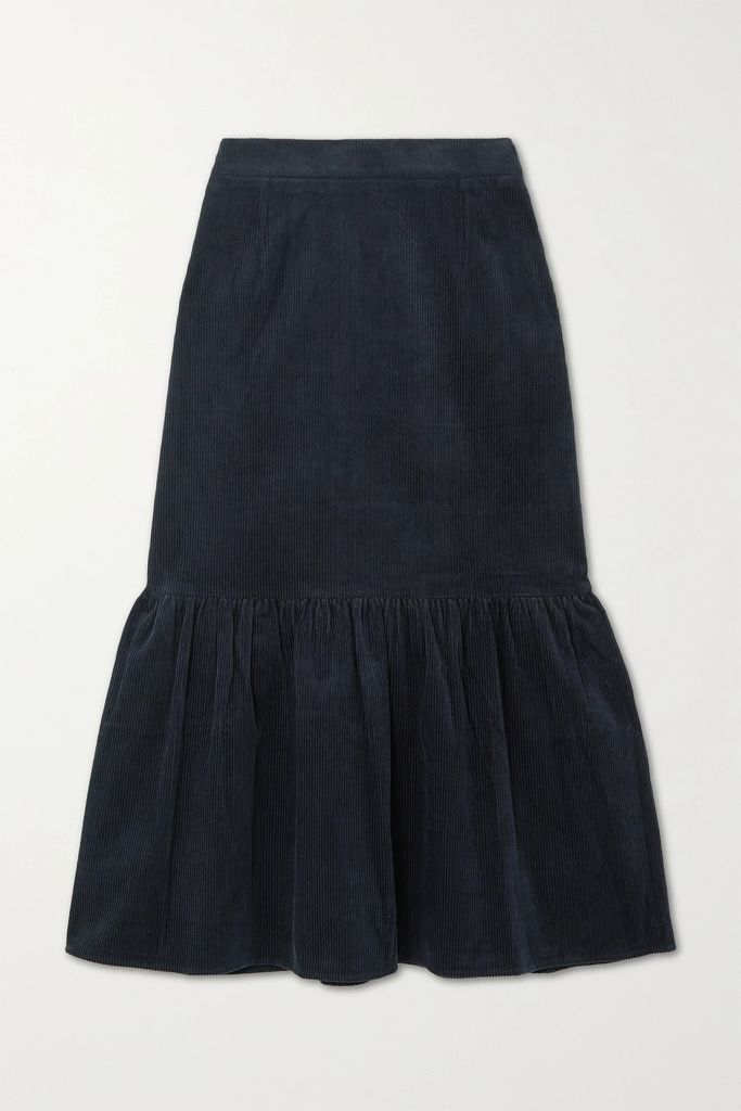 Daphne Tiered Cotton-corduroy Midi Skirt - Navy