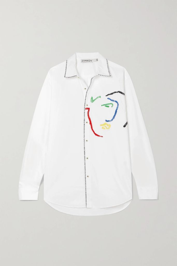 Michel Embroidered Cotton-poplin Shirt - White