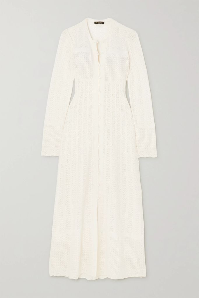 Abito Monviso Open-knit Cashmere And Silk-blend Maxi Dress - White