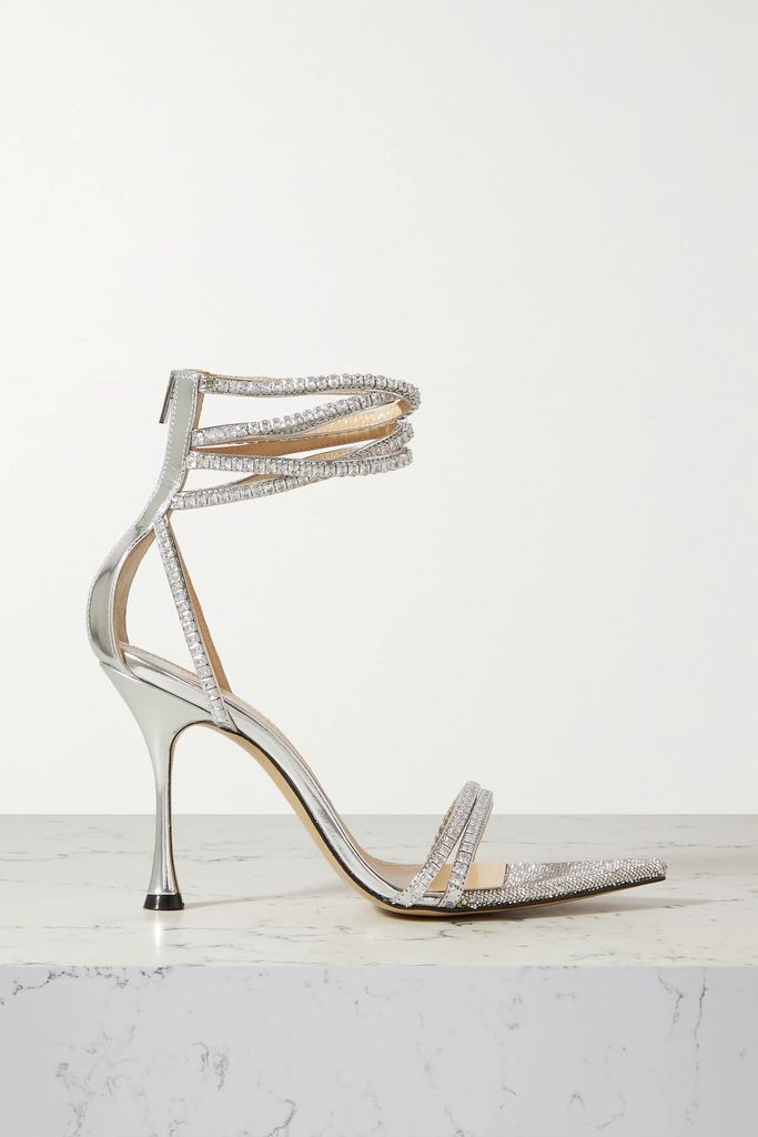 Gaia Crystal-embellished Metallic Leather Sandals - Silver