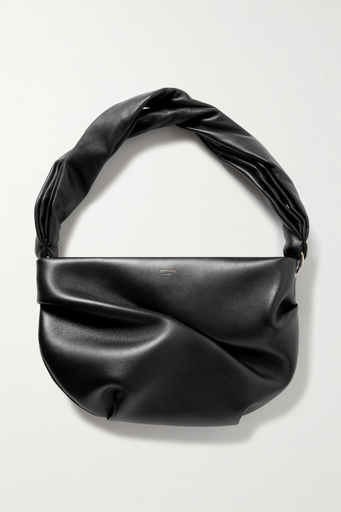 Bonny Gathered Leather Shoulder Bag - Black