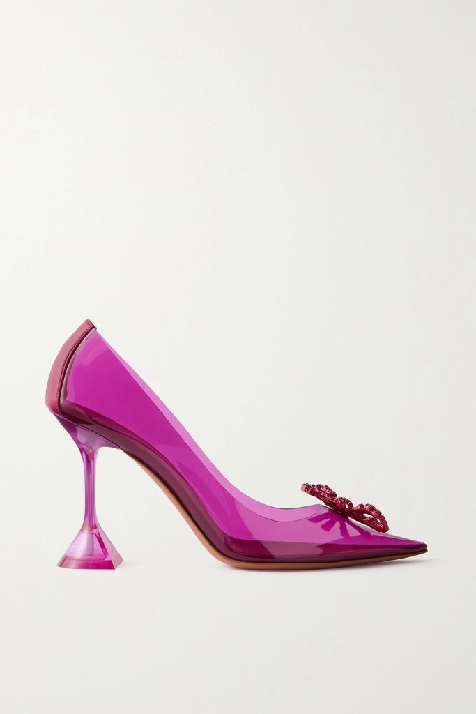 Rosie Glass Leather-trimmed Crystal-embellished Pvc Pumps - Fuchsia