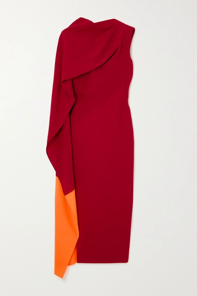 Edith Cape-effect Two-tone Crepe Midi Dress - Red
