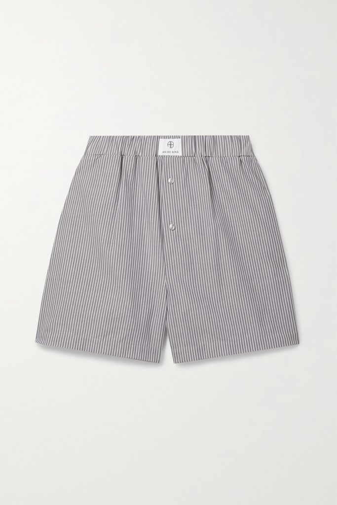 Liam Striped Cotton-poplin Shorts - Gray