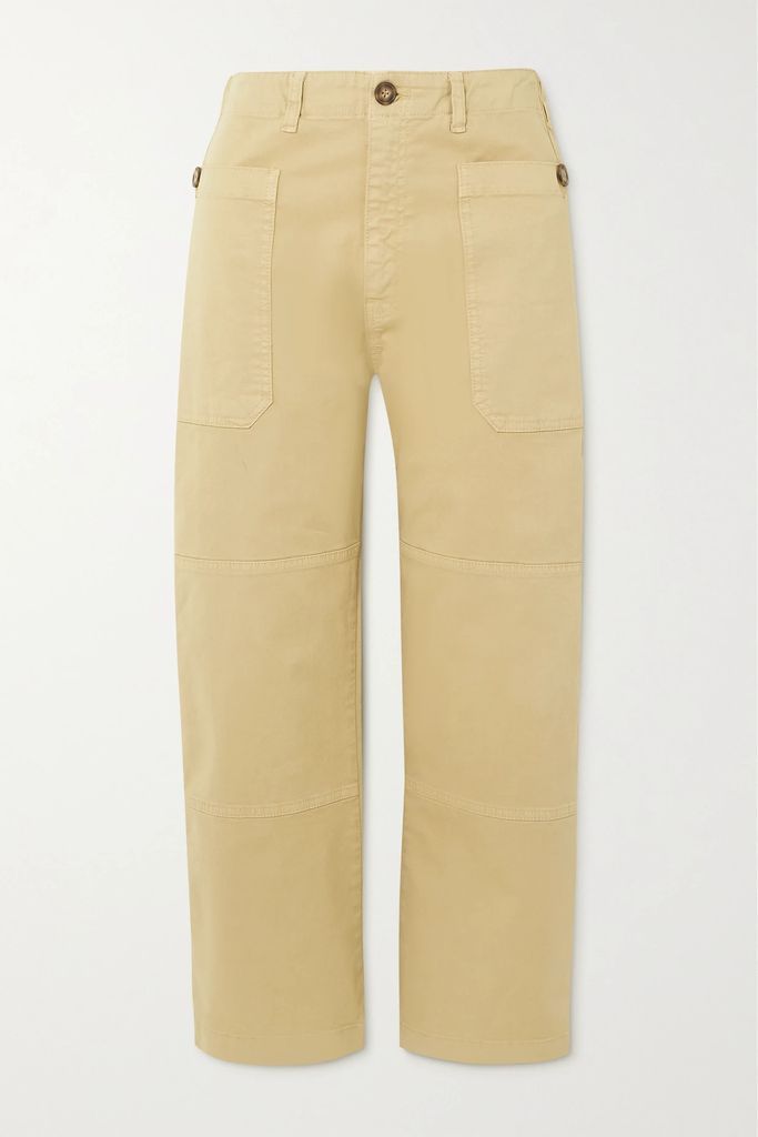 Paneled Cropped Cotton-blend Straight-leg Pants - Beige