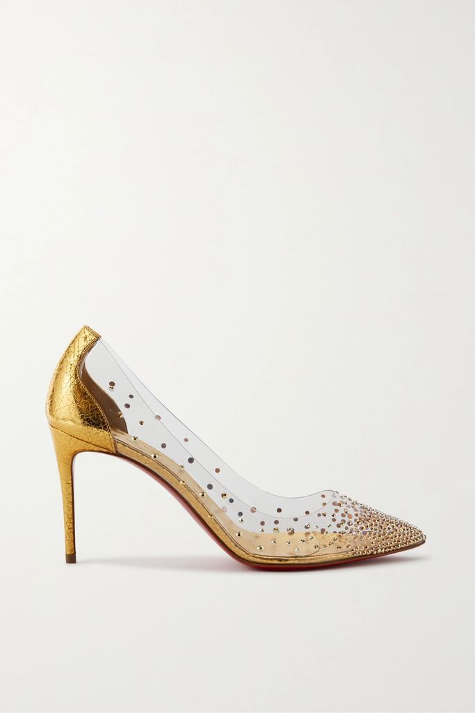 Degrastrass 85 Crystal-embellished Pvc And Metallic Leather Pumps - Gold