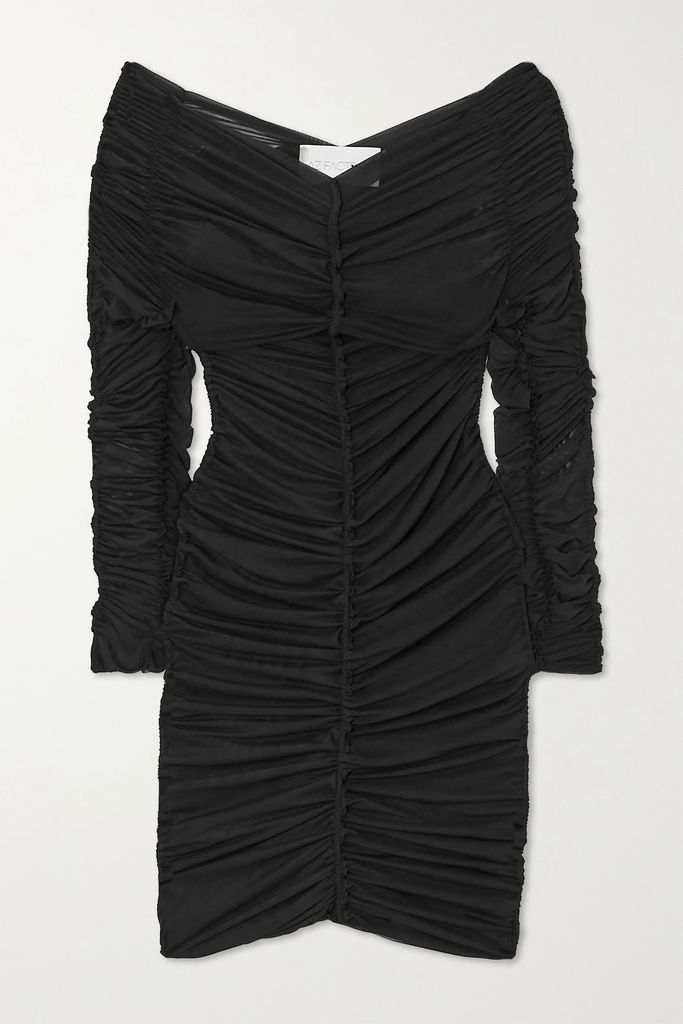 + Ester Manas Ruched Stretch-mesh Mini Dress - Black