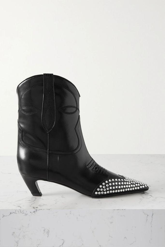 Dallas Crystal-embellished Leather Ankle Boots - Black