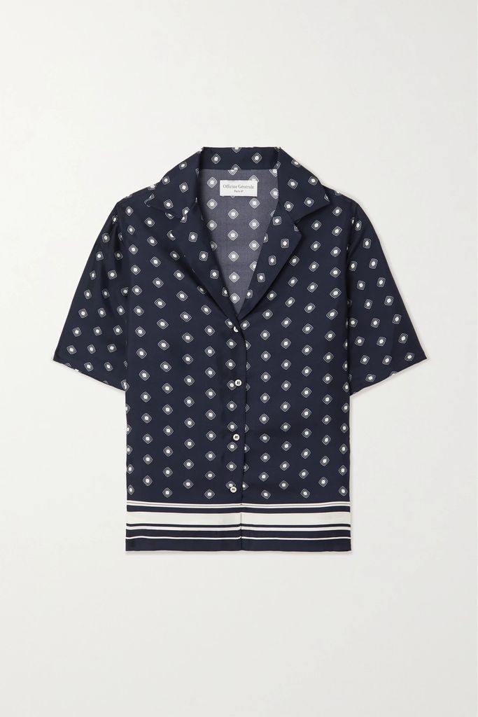 New Christelle Printed Silk-twill Shirt - Navy