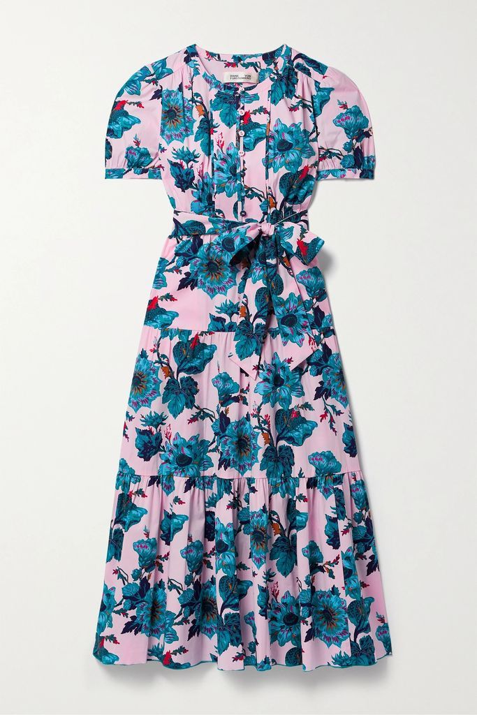 Frankie Tiered Floral-print Stretch-cotton Midi Dress - Blue