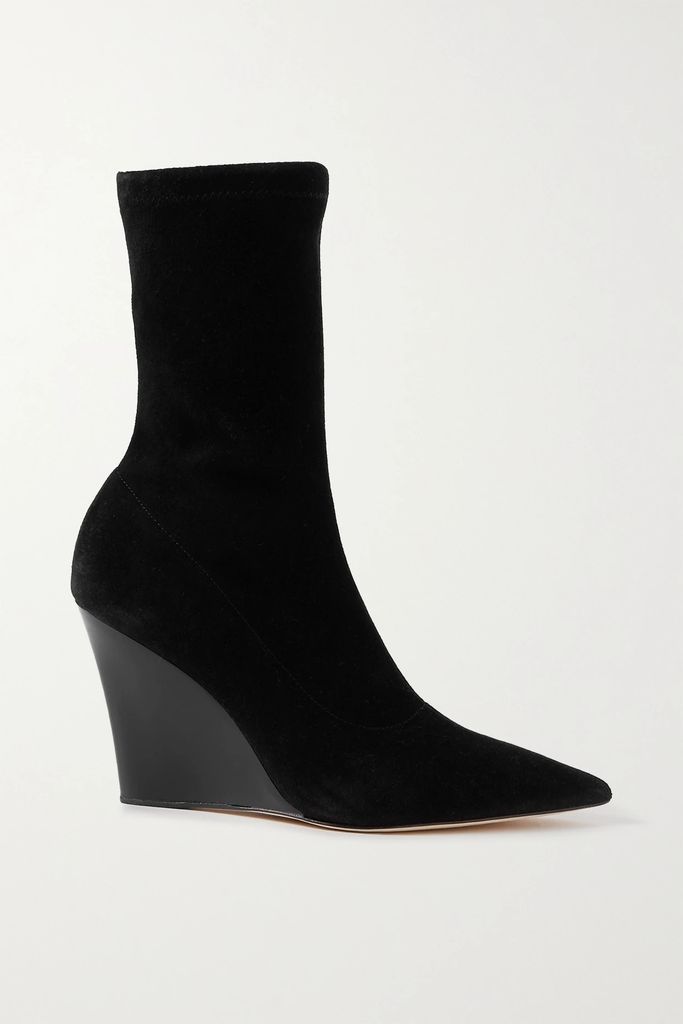 Wanda Suede Wedge Ankle Boots - Black