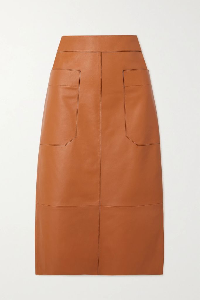 Blomfield Paneled Leather Midi Skirt - Orange