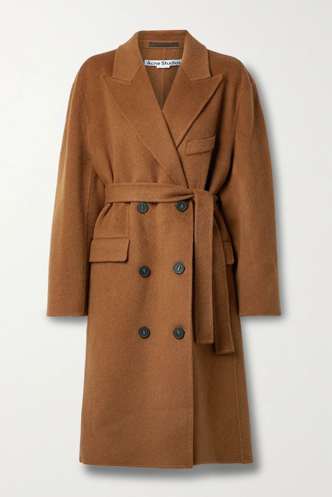 Belted Double-breasted Brushed Wool And Alpaca-blend Coat - Camel
