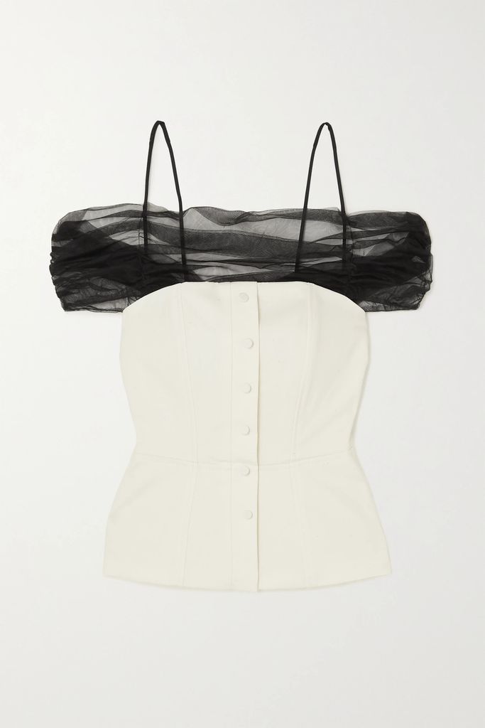 Madame Tulle-trimmed Cotton And Linen-blend Bustier Top - Off-white