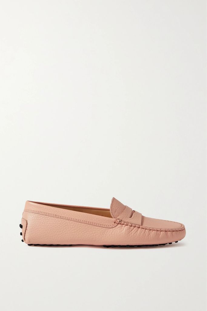 Gommini Textured-leather Loafers - Baby pink
