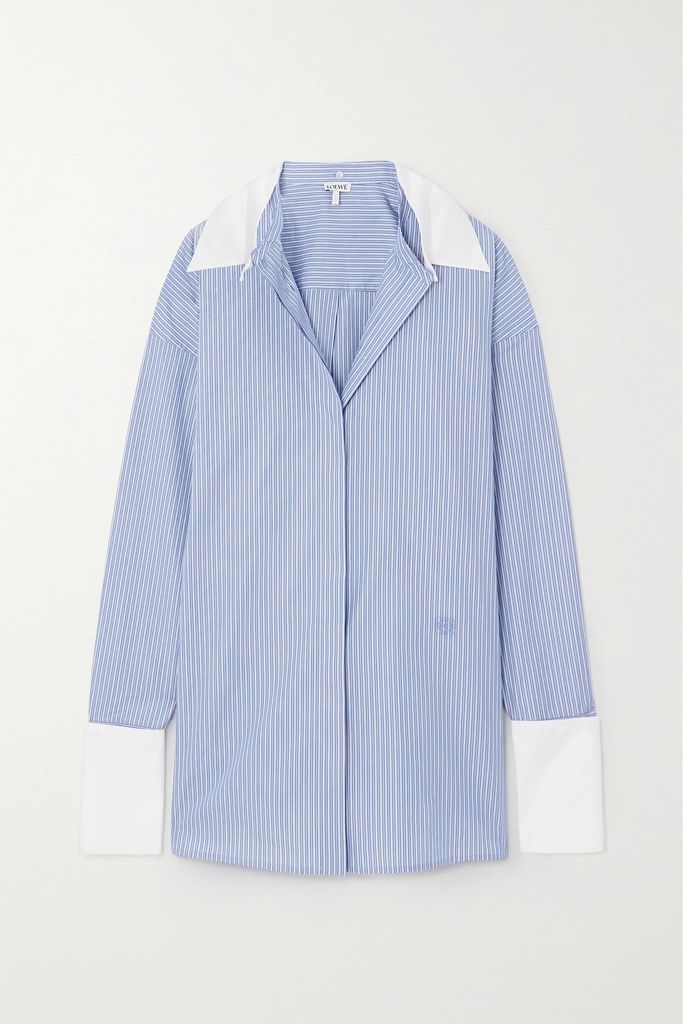 Convertible Striped Cotton Shirt - Blue