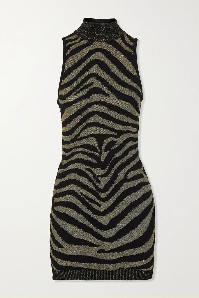 Metallic Jacquard-knit Mini Dress - Zebra print