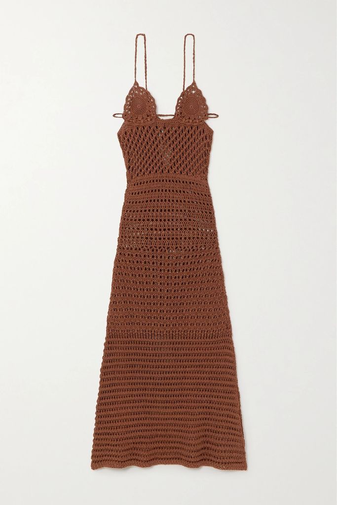 Mother Nature Crocheted Cotton Maxi Dress - Brown