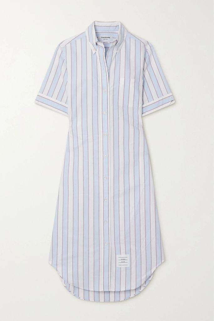Striped Cotton Oxford Shirt Dress - Blue