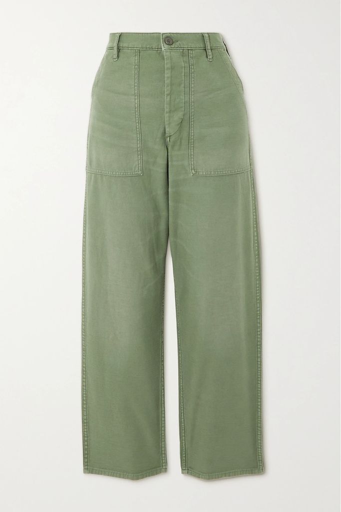Cotton Wide-leg Cargo Pants - Army green