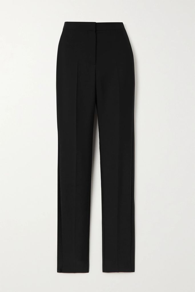 Pleated Wool And Mohair-blend Straight-leg Pants - Black