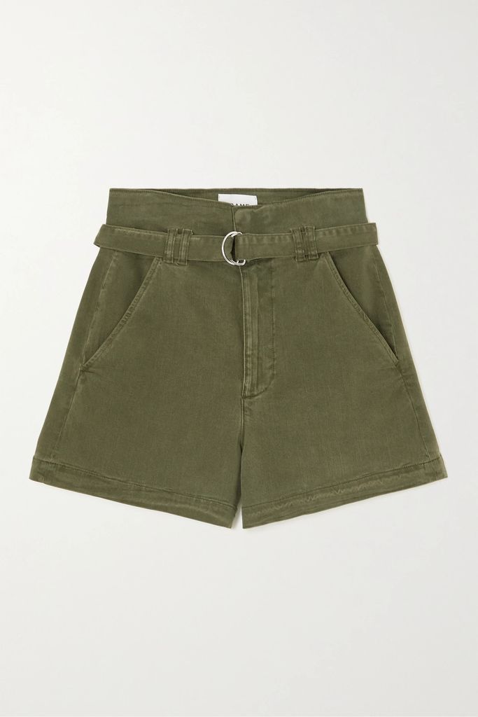 Belted Tencel Lyocell-blend Twill Shorts - Army green