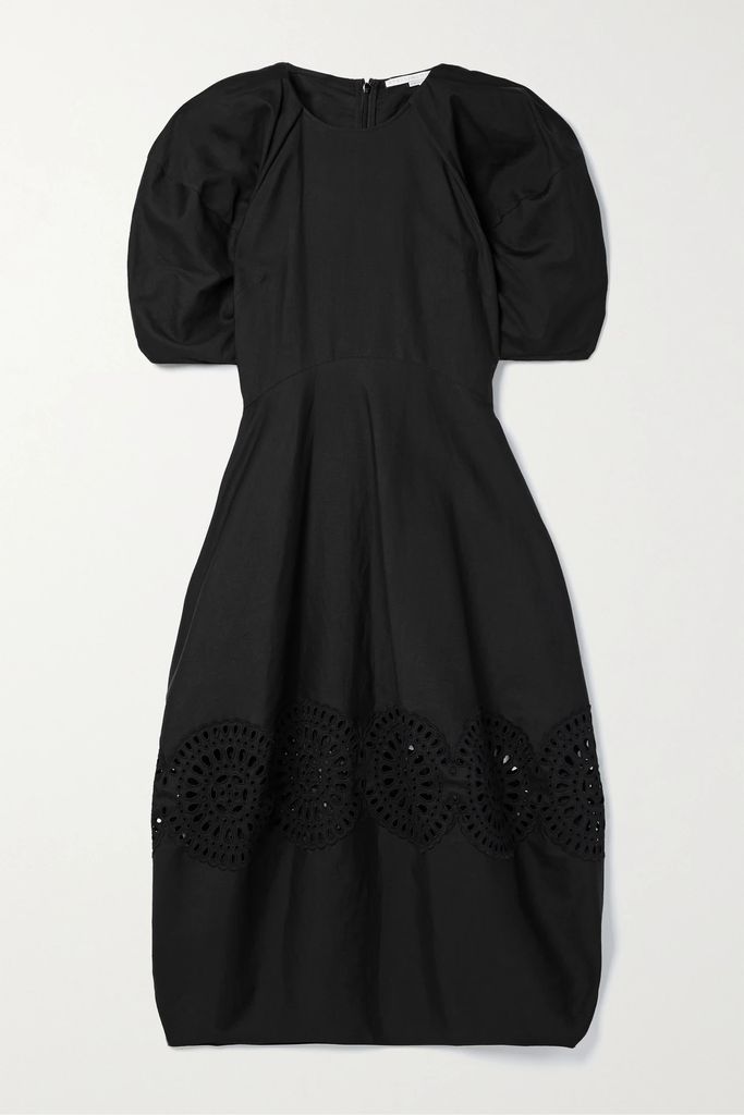 Broderie Anglaise Poplin Midi Dress - Black
