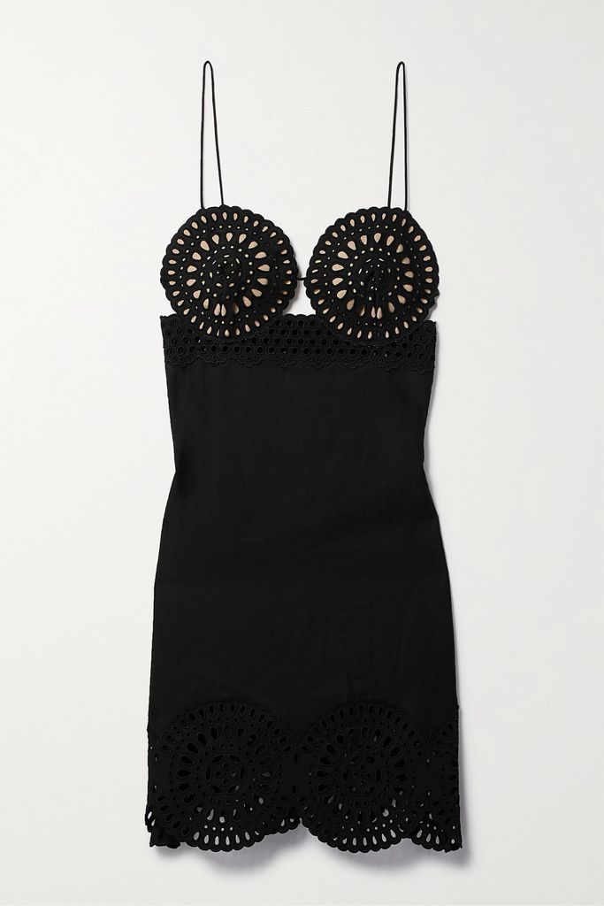 Broderie Anglaise And Twill Mini Dress - Black