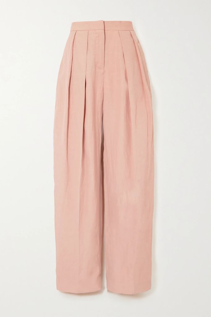 Pleated Woven Straight-leg Pants - Pink