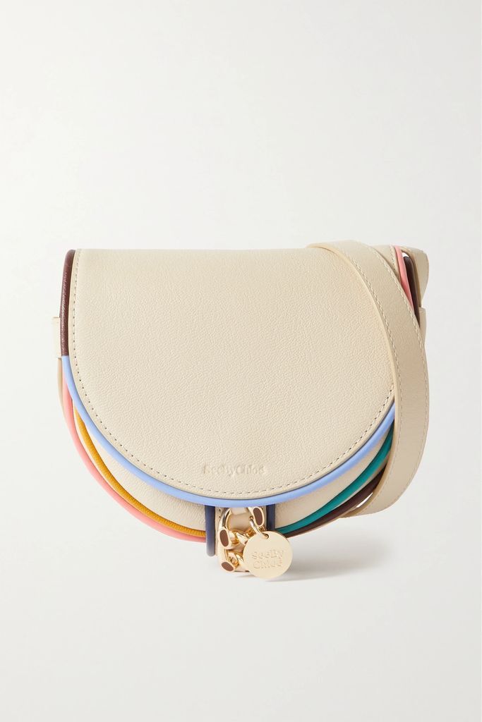 Mara Chain-embellished Textured-leather Shoulder Bag - Beige