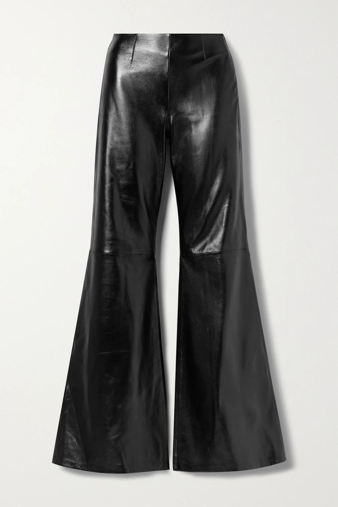 Glossed-leather Flared Pants - Black