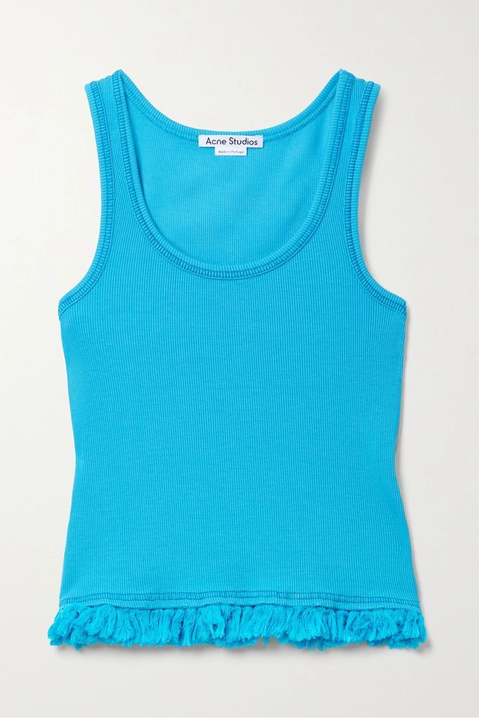 Fringed Ribbed Stretch Cotton-jersey Tank - Turquoise