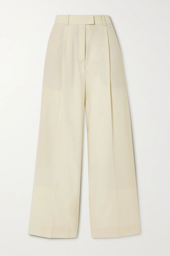 + Net Sustain Pleated Merino Wool-twill Wide-leg Pants - Off-white