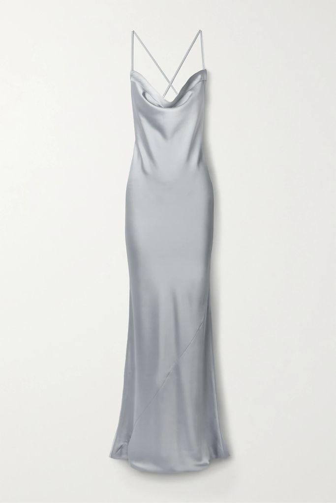 Open-back Draped Satin Gown - Silver