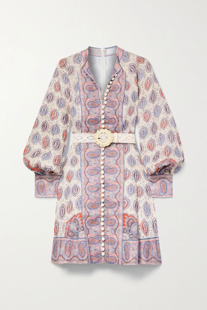 Vitali Paisley-print Linen Mini Dress - Violet