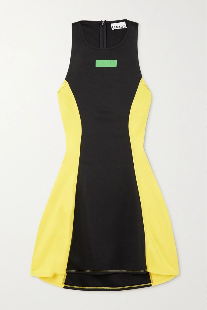 Appliquéd Cutout Recycled-jersey Tennis Dress - Black